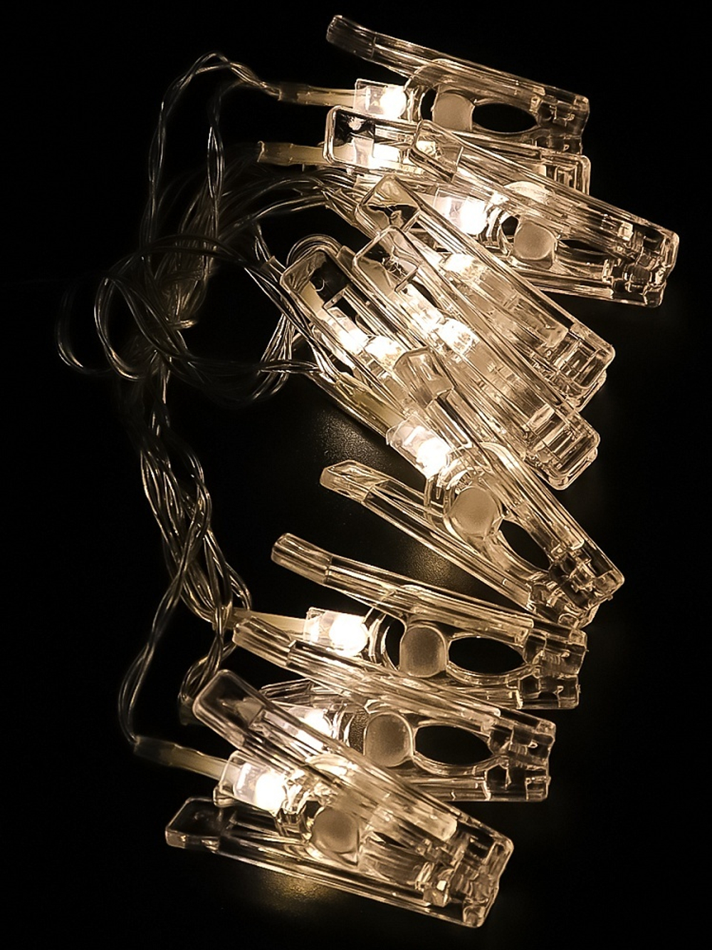 Гирлянда на батарейках с насадками 0,15м 10LED "Светящиеся прищепки"