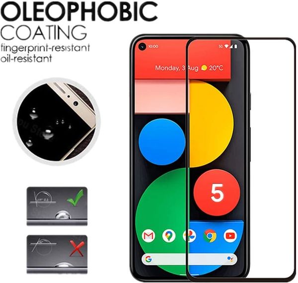 Защитное стекло 5d для Google Pixel 5 (Full Glue полная проклейка, черная рамка)