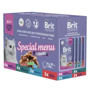 Набор паучей Brit Premium для стерилизованных кошек, Особое меню в желе, 14 шт х 85г