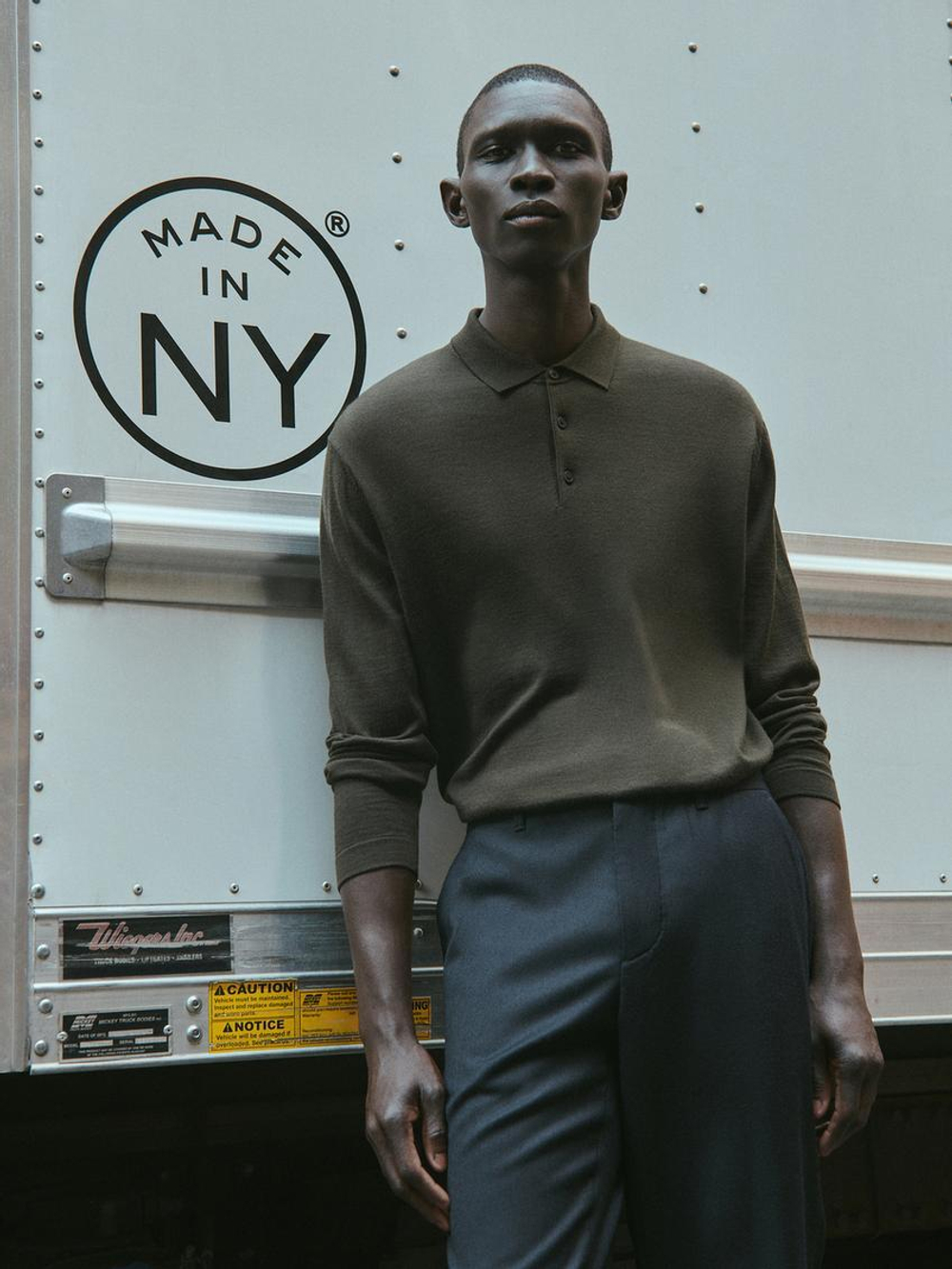 Massimo Dutti Поло комфортного кроя с длинными рукавами, темно-зеленый