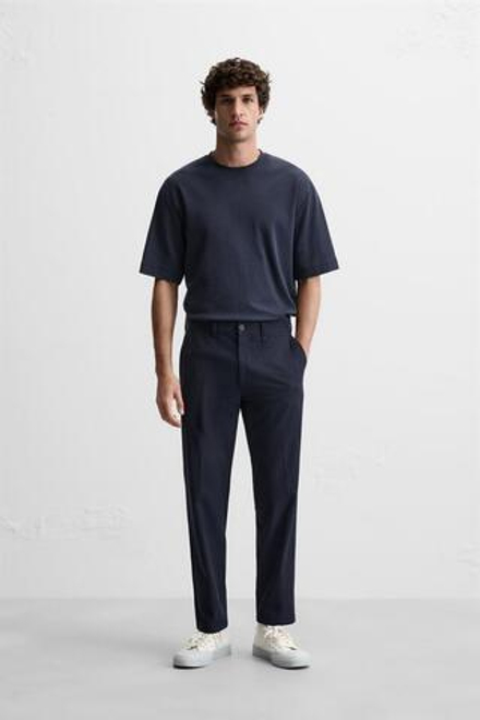 ZARA БРЮКИ КОМФОРТНОЙ ПОСАДКИ ИЗ РЕЛЬЕФНОЙ ТКАНИ, СИНИЙ