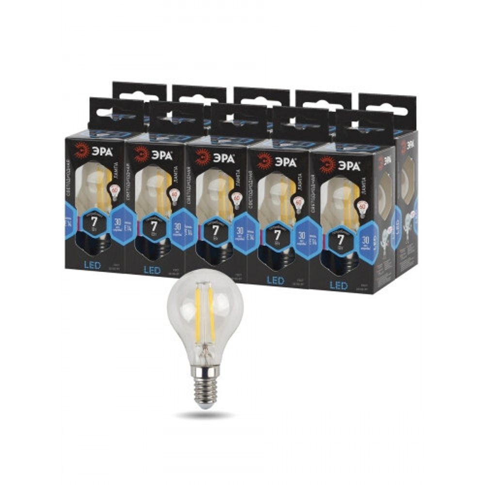 Лампочка светодиодная ЭРА F-LED P45-7W-840-E14 E14 / Е14 7Вт филамент шар нейтральный белый свет