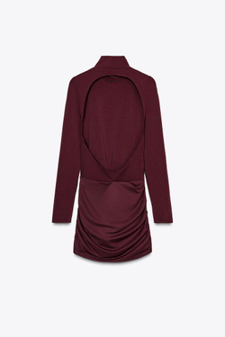 ZARA КОРОТКОЕ ПЛАТЬЕ С РАЗРЕЗОМ, ЦВЕТ БУРГУНДСКОГО ВИНА