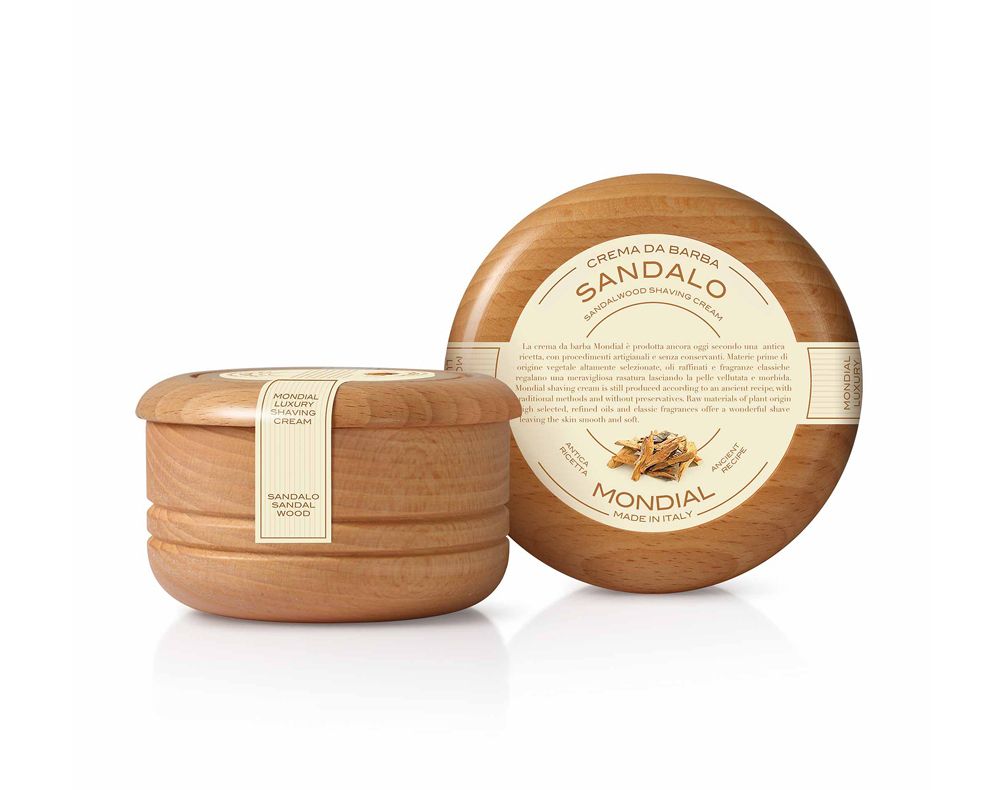 Фото крем для бритья Mondial &quot;SANDALO&quot; с ароматом сандалового дерева деревянная чаша 140 мл в фирменной коробке