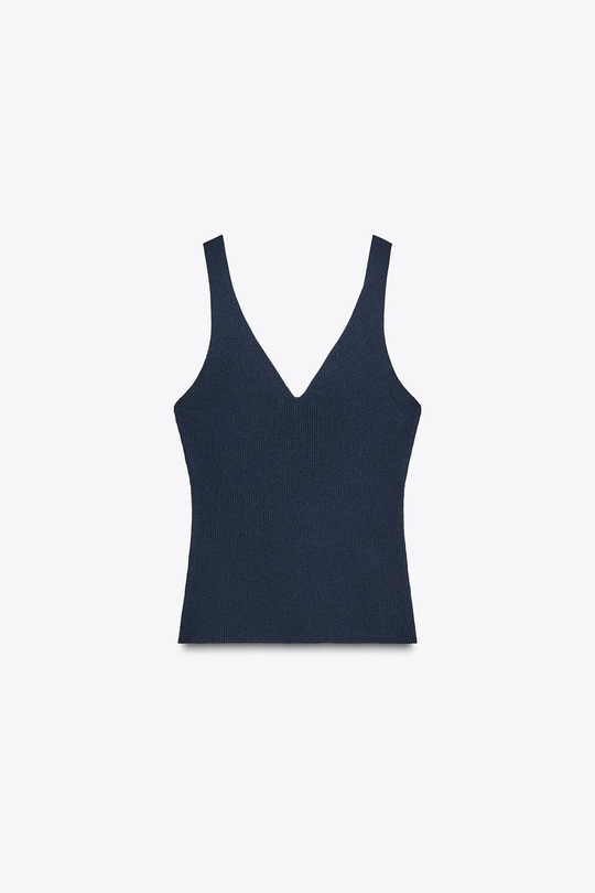 ZARA ТОП В РУБЧИК, ЧЕРНИЛЬНО-СИНИЙ