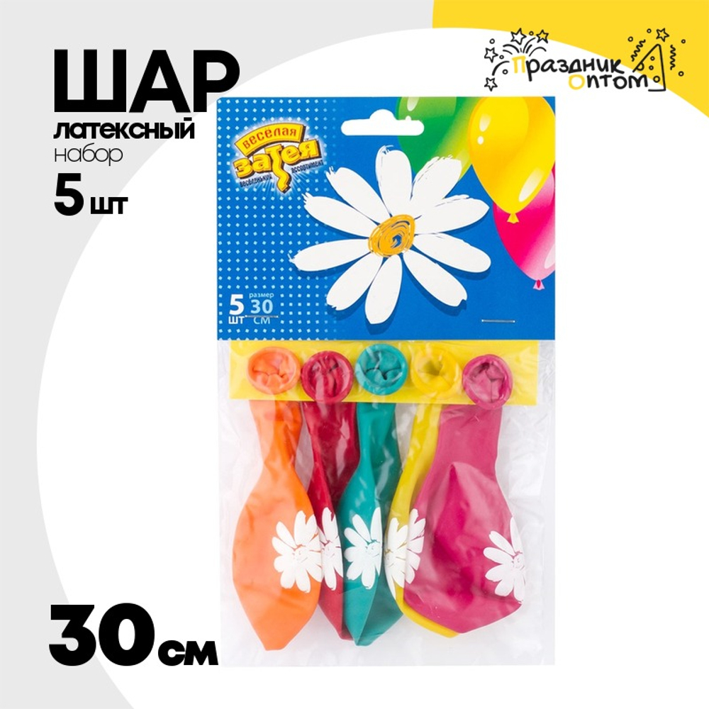 Шар латексный 30см Набор 5шт Ромашки (Ассорти)