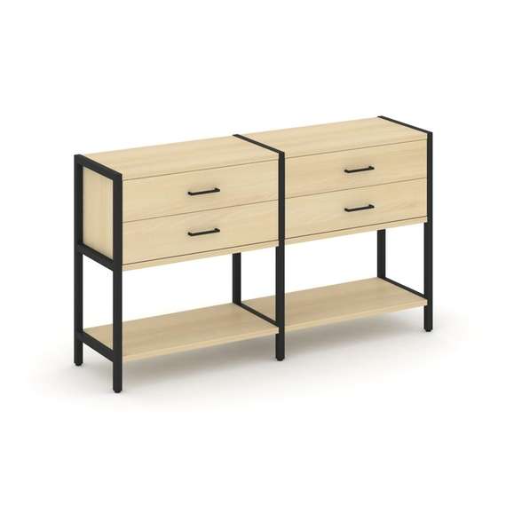 Shelf System Двухсекционный стеллаж двухярусный с ящиками SN.STM-222 Акация Лорка/Металл Черный 1590