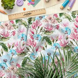 Ткань бязь насыщенные небольшие цветы на бежевом фоне