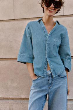 ZARA ДЖИНСЫ Z.07 RELAXED FIT СО СРЕДНЕЙ ПОСАДКОЙ И ОТВОРОТАМИ, ВЫЦВЕТШИЙ СИНИЙ