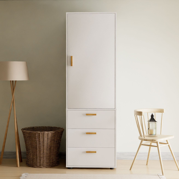 Шкаф для одежды, 60х58х187, Моби, пенал, с ящиками, в прихожую, в ванную и детскую, белый, Dipriz