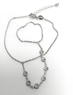 Ювелирный браслет на запястье и палец,серебро,фианиты