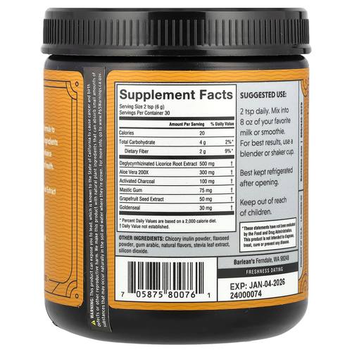 Barlean's, Восстановление желудка, ванильный чай, 180 г (6,35 унций)