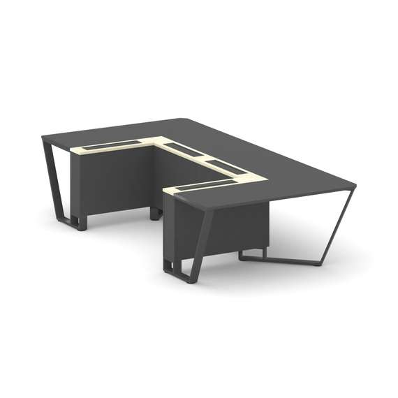 Steel Meet Стол переговорный П-образный KM-PR.B.SP-07P Антрацит/Ваниль Глянец/Металл Черный 1600*320