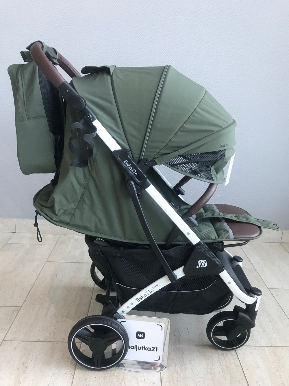 Коляска прогулочная Babalo 2024 Армейский текстиль на белой раме