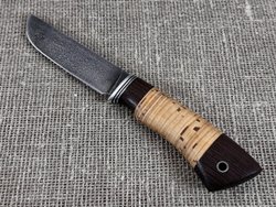 Нож "Охотник", дамасская сталь, рукоять наборная береста / венге