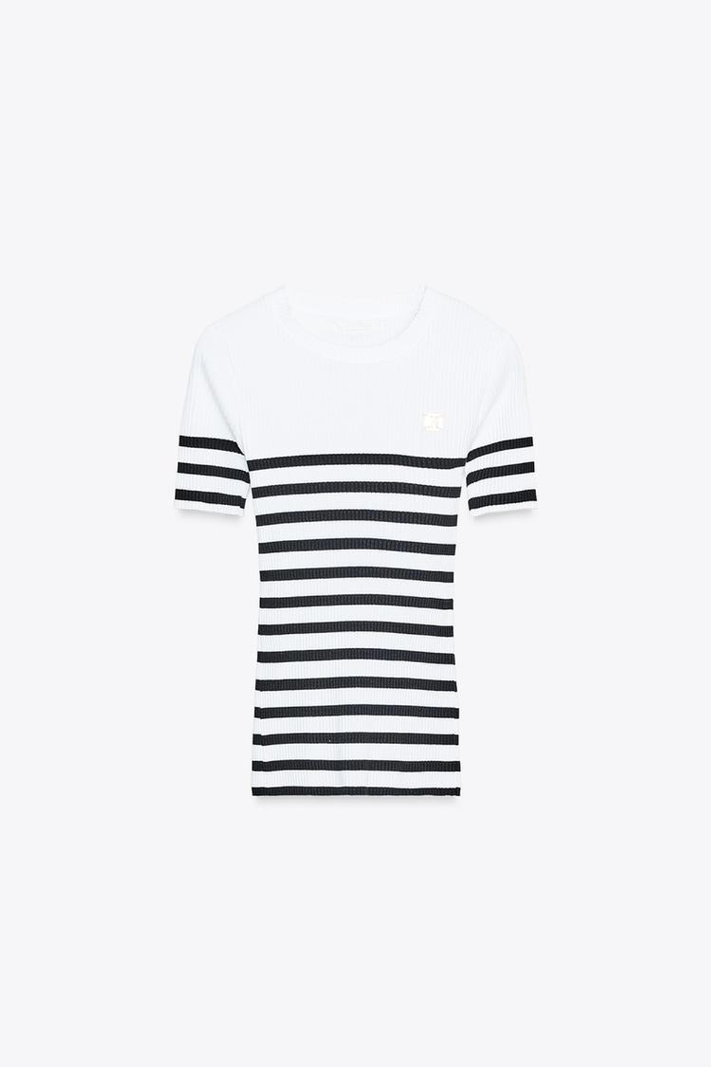 ZARA ПОЛОСАТАЯ ФУТБОЛКА С БРОШЬЮ, ПОЛОСКИ