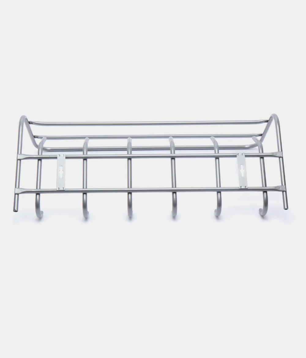 Вешалка настенная металлическая с полкой, усиленная, 6 крючков серая