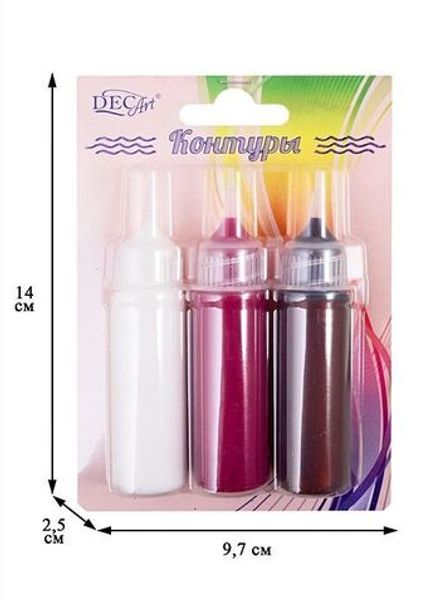 Краски контурные акриловые DecArt, 3цв. Белый, Гранат, Коричневый по 20мл туба