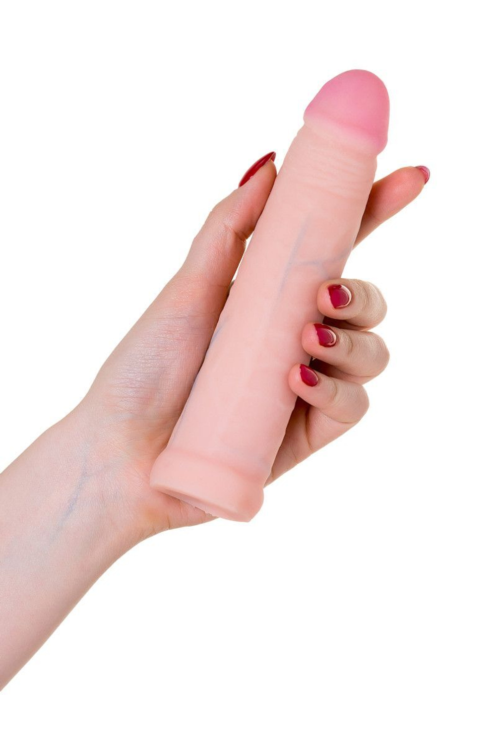 Телесный поясной страпон с вагинальной пробкой - 17 см.