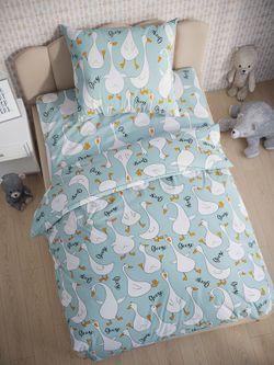 Наволочка комплект 2шт поплин Сказка "Гусь обнимусь на мятном" 30х30 см на молнии