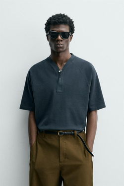 ZARA БЕЙСБОЛЬНАЯ ФУТБОЛКА ПОЛО, ВЫЦВЕТШИЙ СИНИЙ