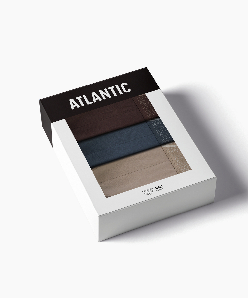 Мужские трусы слипы спорт Atlantic, 3 шт. в уп., бамбук, бежевые + коричневые + сине-зеленые, 3MP-213