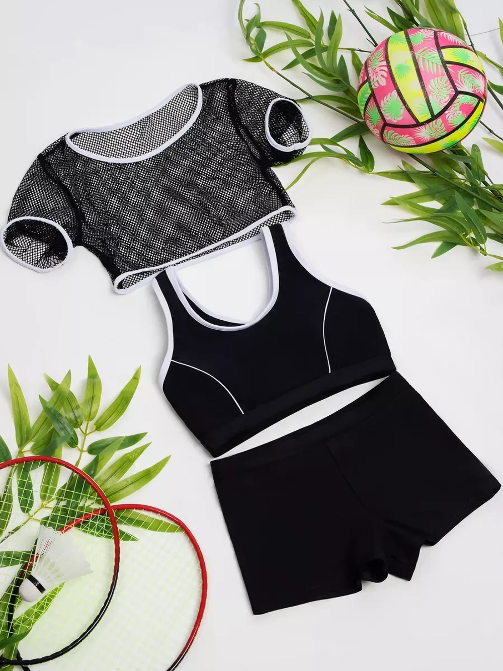 купальник раздельный 3 в 1 спортивный топ шорты накидка