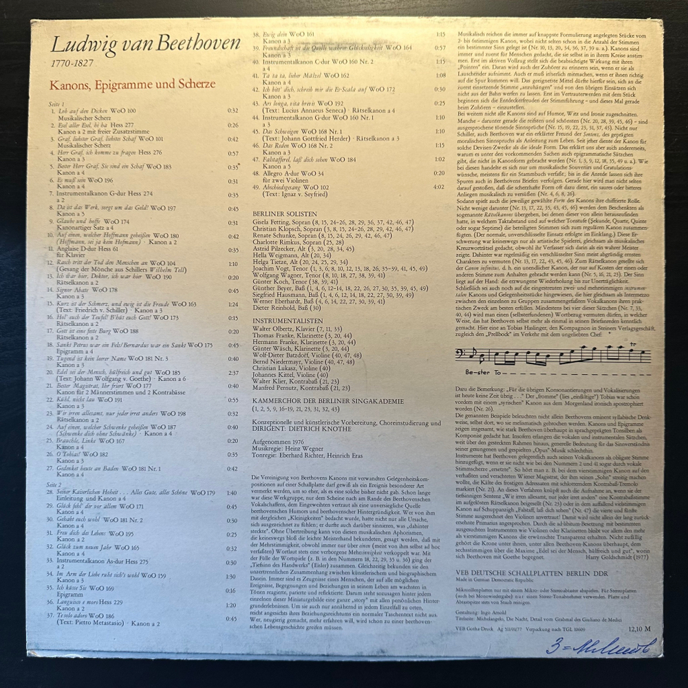 Бетховен - Каноны, эпиграммы и шутки (Германия 1977г.)