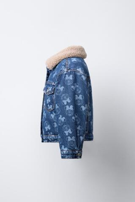 ZARA ДЖИНСОВАЯ КУРТКА С ИСКУССТВЕННОЙ ОВЧИНОЙ MINNIE MOUSE © DISNEY, ВЫЦВЕТШИЙ СИНИЙ