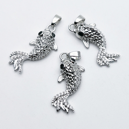 Подвеска Рыба, цвет серебро (родий), размер 25*11 мм + бейл 6 мм, цена за 1 шт