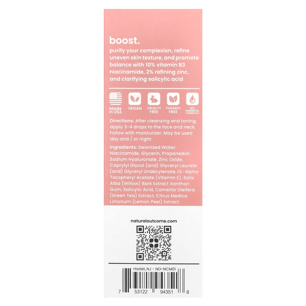 Natural Outcome, Сыворотка с никотинамидом B-Boost, без отдушек, 30 мл (1 унция)