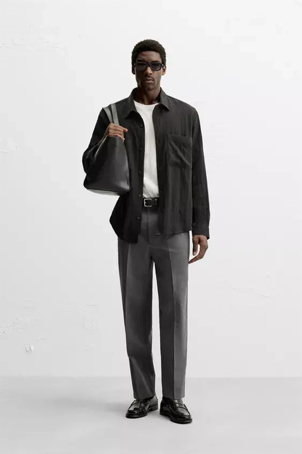 ZARА РУБАШКА ИЗ ЛИОЦЕЛЛА И ВИСКОЗЫ, ЧЕРНЫЙ