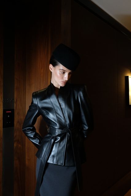 Жакет кожаный кимоно