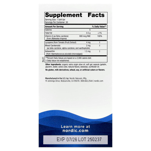 Nordic Naturals, Витамин A + каротиноиды, 30 мягких таблеток