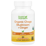 Super Nutrition, органический гриб чага с имбирём, 60 вегетарианских капсул
