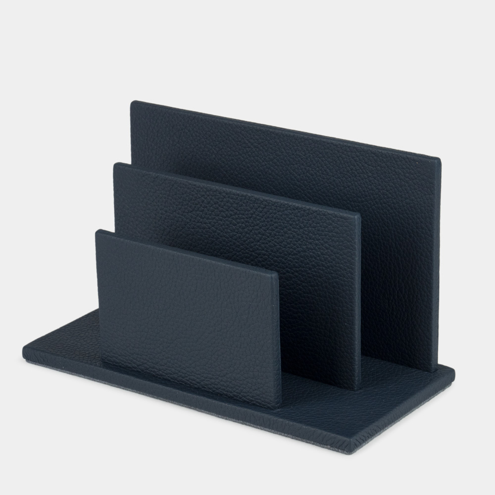 Подставка для визиток и бумаг из натуральной кожи теленка, синего цвета