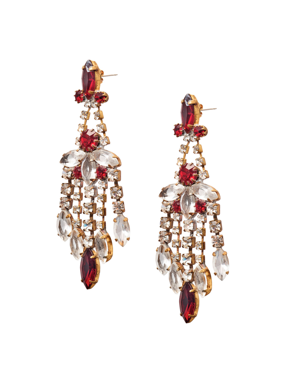 Серьги-винтажные,Чехия, красные камни