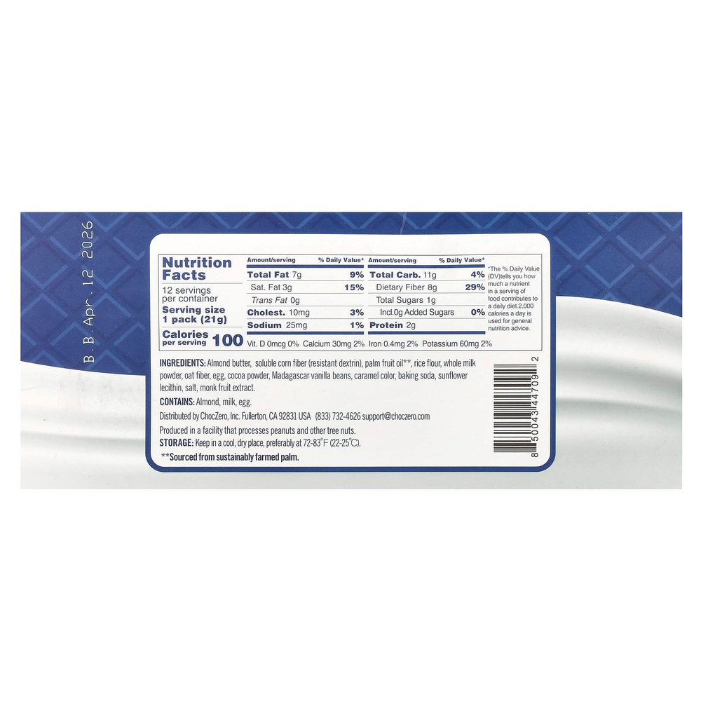 ChocZero, Dunkies, печенье с шоколадом и сливками, ваниль, 12 пакетиков по 21 г (0,75 унции)