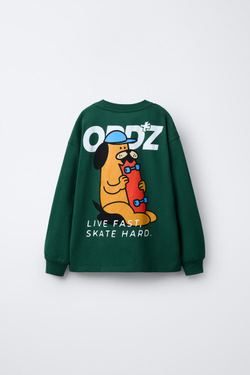 ZARA ФУТБОЛКА С ПРИНТОМ «СКЕЙТ», ЗЕЛЕНЫЙ