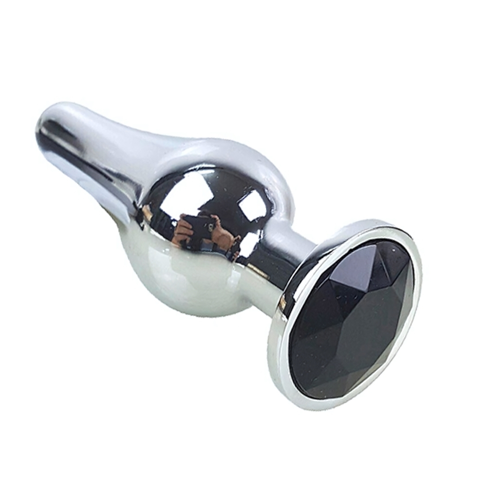 Анальная втулка конус серебро с черным кристаллом 9,5 см