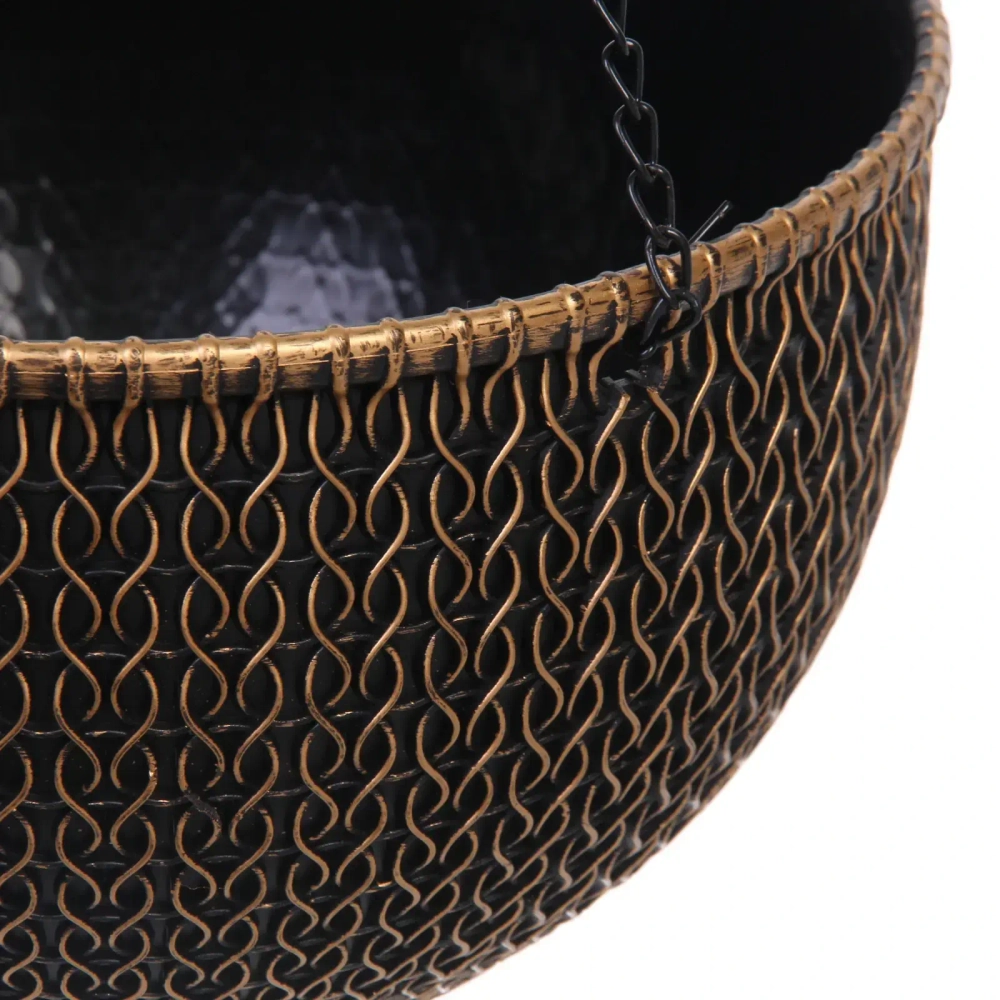 Кашпо для цветов пластиковое 25*15см Подвесное с поддоном цвет золото