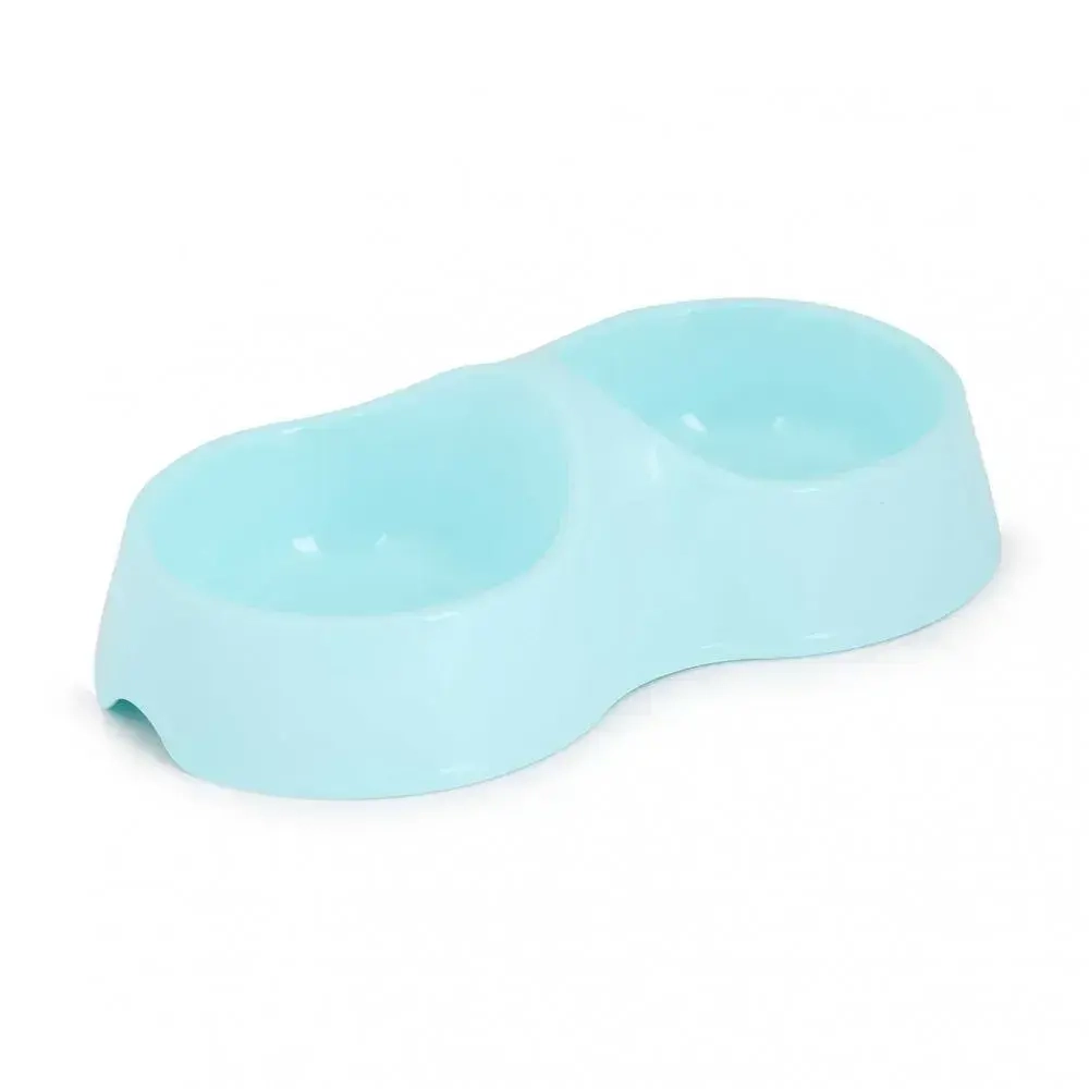 Миска для кошек Мур-мяу 0,2л двойная (голубой) (комплект 34 шт)