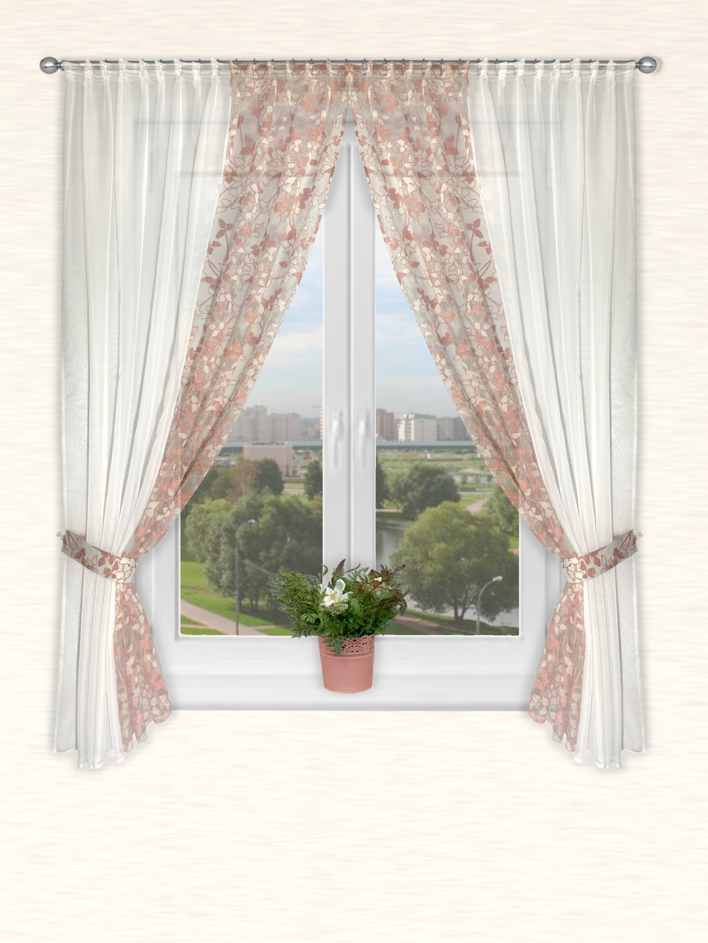 Шторы для кухни, София, розовые, 185х300