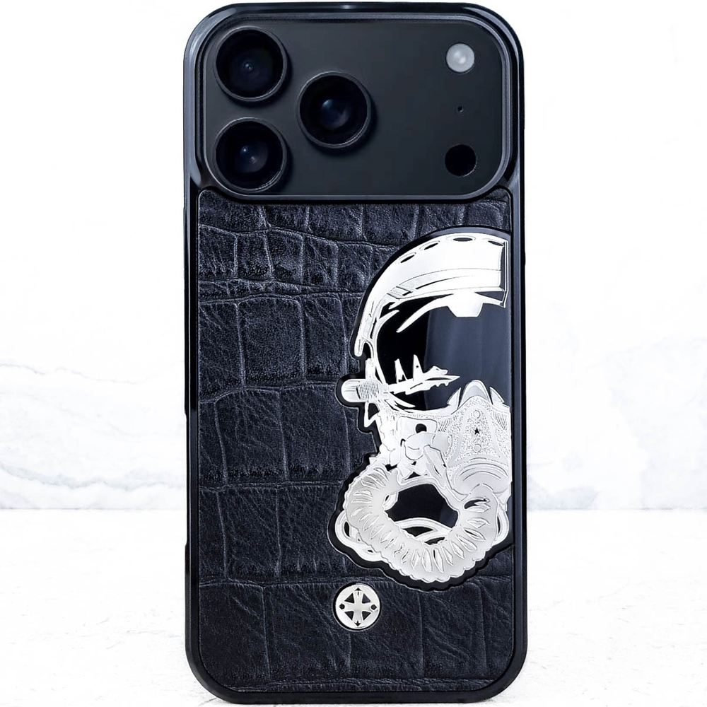 Эксклюзивный чехол iPhone авиация из ювелирного сплава - Euphoria HM Premium Fighter bomber - натуральная кожа, металл