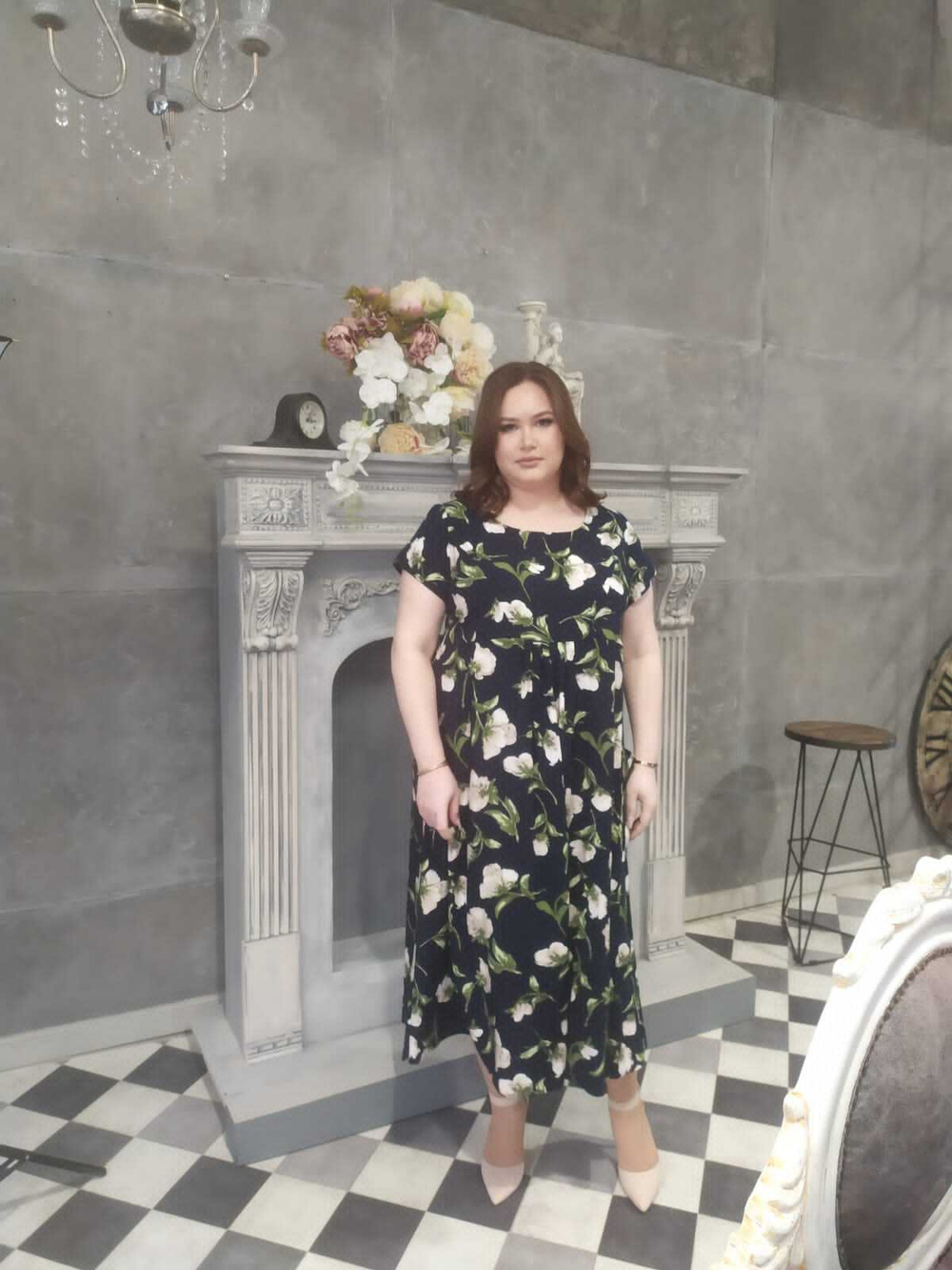 Платье свободного кроя из хлопка тонкое, размер 56