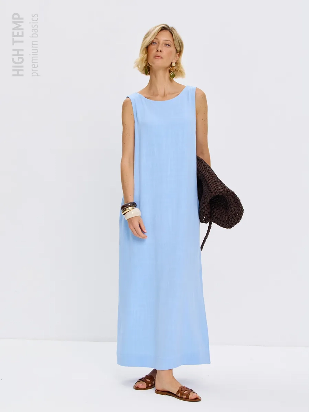 Льняной сарафан макси с карманами