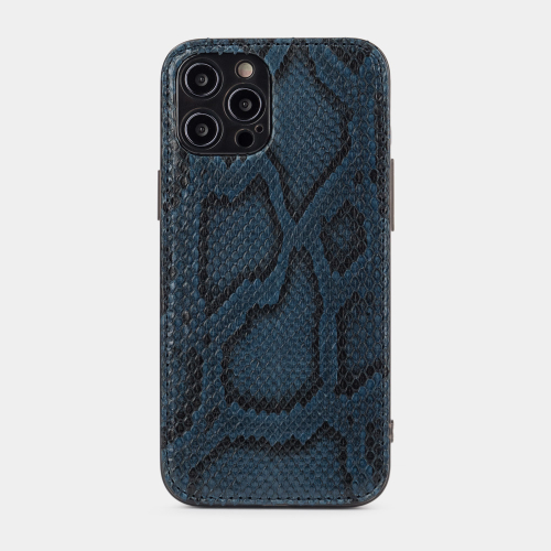 Чехол-накладка для iPhone 12 Pro Max из натуральной кожи питона, синего цвета
