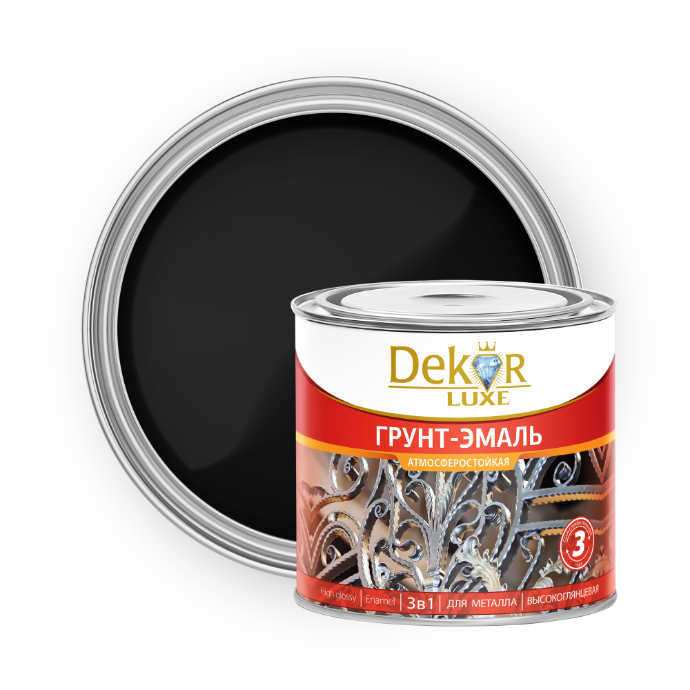 DEKOR LUXE  Грунт-эмаль 3 в 1 атмосферостойкая  Черная 2,7кг (Кубанские краски)