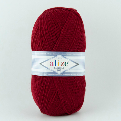 ALIZE "LANAGOLD 800", 49% шерсть, 51% акрил, 100 гр, 800 м, 57 бордовый