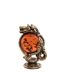 Народные промыслы AM-2792 Фигурка «Дракон на подставке» (латунь, янтарь)